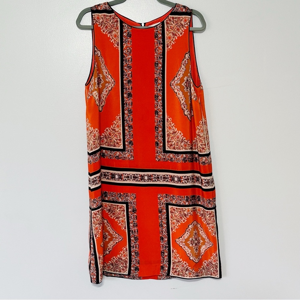 Anthropologie Maeve Silk Canna Scarf Print Shift Dress Size 14